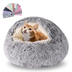 FORMYCATIE Camas para gatos em ambientes internos, caverna de gatos para filhotes e gatinhos, cama calmante para cães pequenos com caverna coberta, aconchegante, quente, fofo, lavável, antiderrapante,