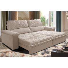Sofá Retrátil E Reclinável 2,75m Molas Ensacadas Cama Inbox Big Home Com Bordado 3d Velusoft Bege