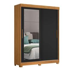 Guarda Roupa Spin com 2 Portas e 2 Gavetas com Espelho em Preto com Ca