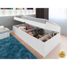 Cama solteiro com bau interno embutido pratica reforçada camila mdf/mp