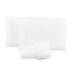 Jogo Lençol 400 Fios Ponto Palito Cama Queen 3pçs Poliéster - Branco