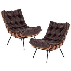 Kit 02 Poltronas Decorativas Sala de Estar Costela L04 Material Sintét