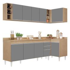 Armário De Cozinha Modulado De Canto Esquerdo 5 Peças Cp53 Balcão Com Tampo Castanho/cinza - Lumil