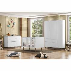 Quarto Para Bebê Completo Melinda Com Roupeiro Cômoda E Berço