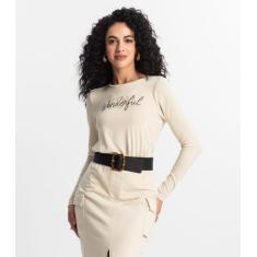 Blusa Manga Longa Feminina Rovitex Bege, P, Bege