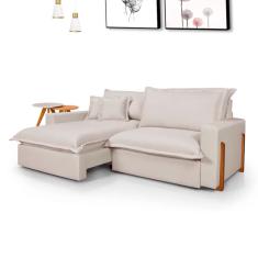 Sofá Retrátil Reclinável Zeus com Molas Ensacadas no Assento Tecido Linho Cru 2,50m