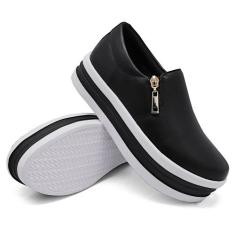 Tênis Slip On Feminino Moda Casual Zíper Calce Fácil e Sola Borracha R