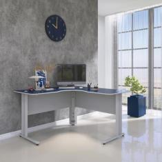 Escrivaninha Mesa Escritório em L ETP 1313 Maxxi 130cm Cinza E Azul - 