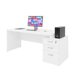 Escrivaninha de Escritório Mesa Pedestal 190x70cm 3 Gavetas com Fechadura MDP 30mm Home Office Organização, Armazenamento e Durabilidade, Acabamento em ABS Netmobil (Branco)