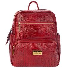 Mochila feminina grande em couro Zooey - Vermelho croco