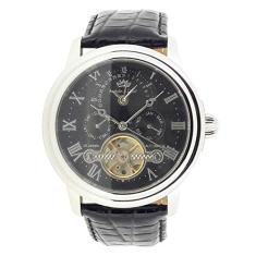 Roebelin & Graef Relógio de pulso automático unissex redondo com mostrador de tempo duplo, Preto/preto, Exclusivo, glamoroso