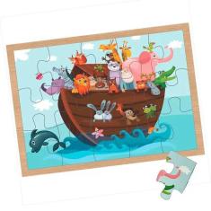 Quebra Cabeça 15 Peças De Madeira Arca De Noé
