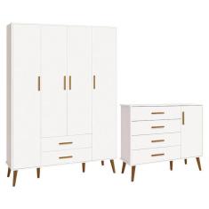 Jogo de Quarto Infantil Isis Guarda Roupa 4 Portas e Cômoda 1 Porta - Reller Móveis