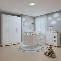 Quarto de Bebê Completo com Guarda-Roupa, Berço e Cômoda Lipe Branco