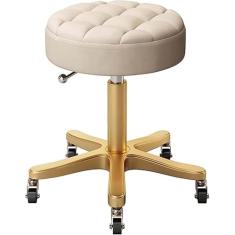 Banqueta de oficina de trabalho com altura ajustável para serviço pesado com rodas, não é fácil de enrolar o cabelo dourado, banqueta giratória de couro PU de 440 Ib com rolamento de carga p
