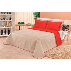 Cobre Leito Casal Dupla Face Clara 3 peças - MR, Kaqui/Vermelho