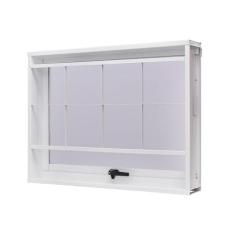 Janela de Aço Maxim-Ar 60x60cm com Grade Quadriculada e Vidro Boreal U