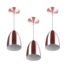 Kit 3 Lustre Pendente Luminária Cone de Alumínio Gold Rose - MarryLuz