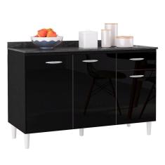 Balcão Cozinha Pia 120cm Com Tampo Classic P11 Preto/marmore - Mpozenato