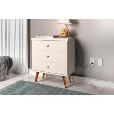 Mesa de Cabeceira Retrô Status 3 Gavetas Off White - JeA Móveis - JA M