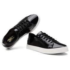 Tenis Casual Feminino Couro Verniz Forrado Cano Curto Com Cadarço Espo