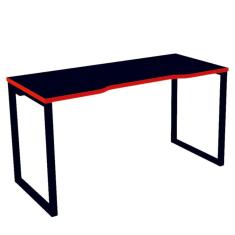 Mesa Gamer Retangular Home Office 134 X 60 Cm Pé Tubular Preto Com Borda Vermelha