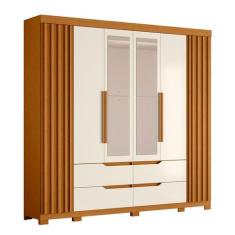 Guarda Roupa Doble Casal com Espelho 6 Portas Cinamomo/ Off White - AB