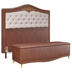 Cabeceira Cama Box Casal King 195Cm Com Calçadeira Baú Imperial J02 Facto Marrom/Bege