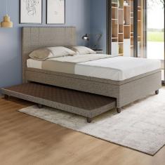 Base Box Casal Com Cama Auxiliar Com Colchão Conjugado Linho - Skybox Cor Marrom