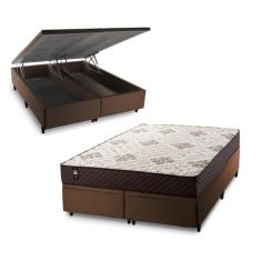 Conjunto Box Baú Allura Marrom 158x198x65 c/ Molas Ensacadas