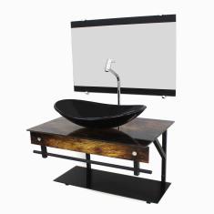 Gabinete de Vidro 60cm com Cuba Oval Madeira Rústica