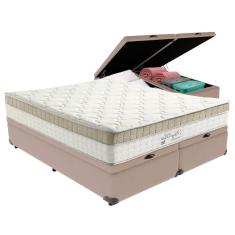 Cama Box Com Baú Bege E Colchão King King Best Anjos Cor: bege