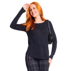 Blusa Feminina Rovitex Manga Longa Preto, Preto, P