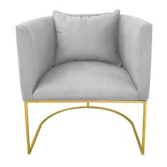 Poltrona Paola Suede Cinza Base Metálica Dourado