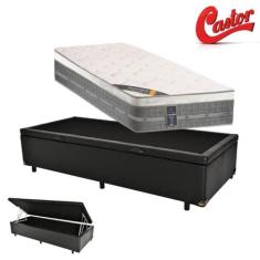 Cama Box Baú Solteiro Sintético + Colchão Castor Premium com Euro Pill