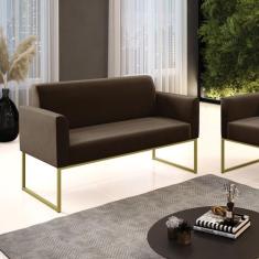 Sofá 2 Lugares Namoradeira Marisa Aço Industrial Dourado Suede D03 - D