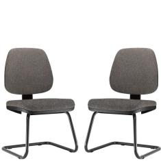 Kit 02 Cadeiras Para Escritório Job Fixa Linho Cinza Escuro