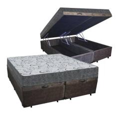 Cama Box Baú Casal Bipartido Colchão Espuma D33 Maxx Kansas + Box Sued