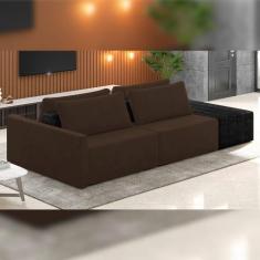 Sofá Ilha Modular Para Sala 252cm com Puff Dublin K01 Veludo Marrom e 