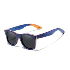 Óculos de Sol Masculino Artesanal Bambu Kingseven Proteção Polarizados UV400 Espelho G5919 (Azul)