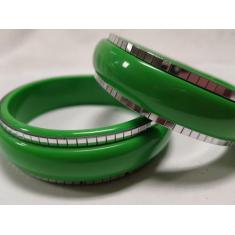 Pulseira Bracelete De Acrilico Com Detalhes De Espelhos Verde Kit 2Pç