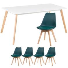 Kit - Mesa De Jantar Retangular 80 X 160 + 4 Cadeiras Estofadas Leda -