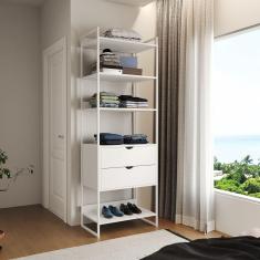 Guarda Roupa Aberto Industrial Solteiro 1 Módulo com Gaveta Branco Ferro Branco 