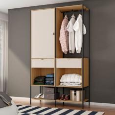 Guarda-Roupa Closet Modulado Maverick 1 Porta 2 Gavetas Carvalho e Off White 112 cm