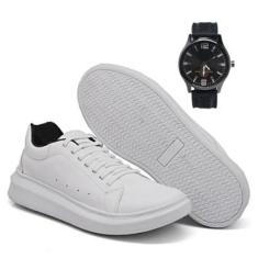 Tenis Casual Masculino Sport Fino Sola Antiderrapante + Relógio Ponteiro Preto-Masculino