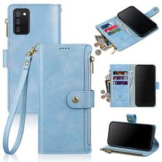 Antsturdy Capa carteira para Samsung Galaxy A02S com porta-cartões para mulheres e homens, capa para celular Galaxy A02S com bloqueio de RFID, capa flip de couro PU à prova de choque com alça zíper