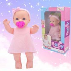 Adorável Bebê De Pelúcia Com Lacinho E Vestido Rosa Ideal Para Present