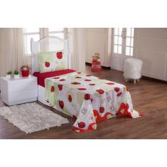 Jogo De Cama Solteiro Lençol Infantil Kids 3 Peças Joaninha Vermelho -