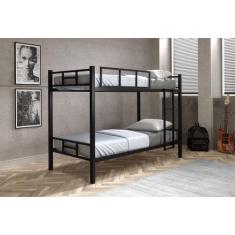 Cama beliche brasil solteiro de aço / ferro com escada e grade de prot