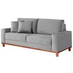 Sofá 4 Lugares Grecia Pé Madeira Tecido Suede 212cm Cor Cinza